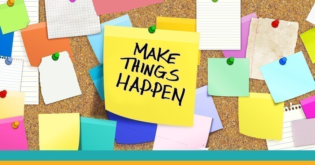 Symbolbild "Organisation": Post-It mit Aufschrift "Make things happen"
